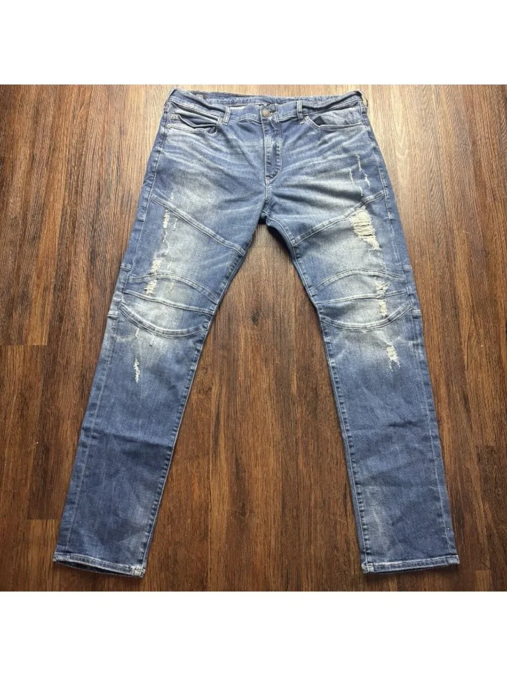 True Religion Geno Relaxed Slim Biker Jeans Distressed Medium Wash Men’s Size 38